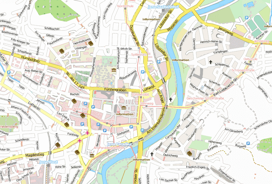 Universität Stadtplan mit Luftbild und Unterkünften von Jena